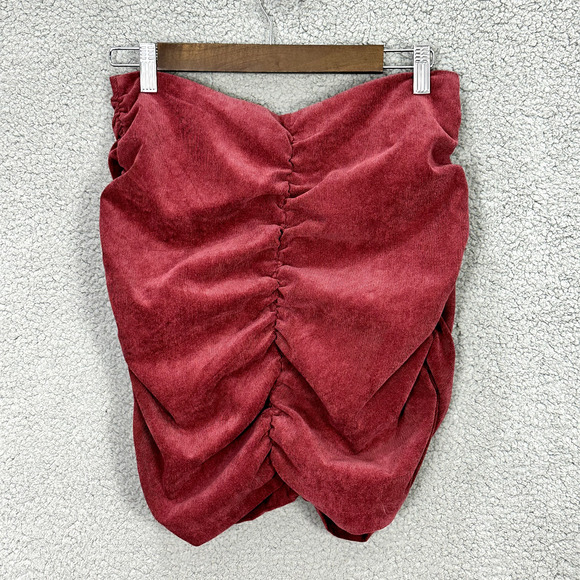 Zara Women Large Dusty Pink Corduroy High Rise Ruched Draped Mini Skirt Boho Y2K - Picture 1 of 6